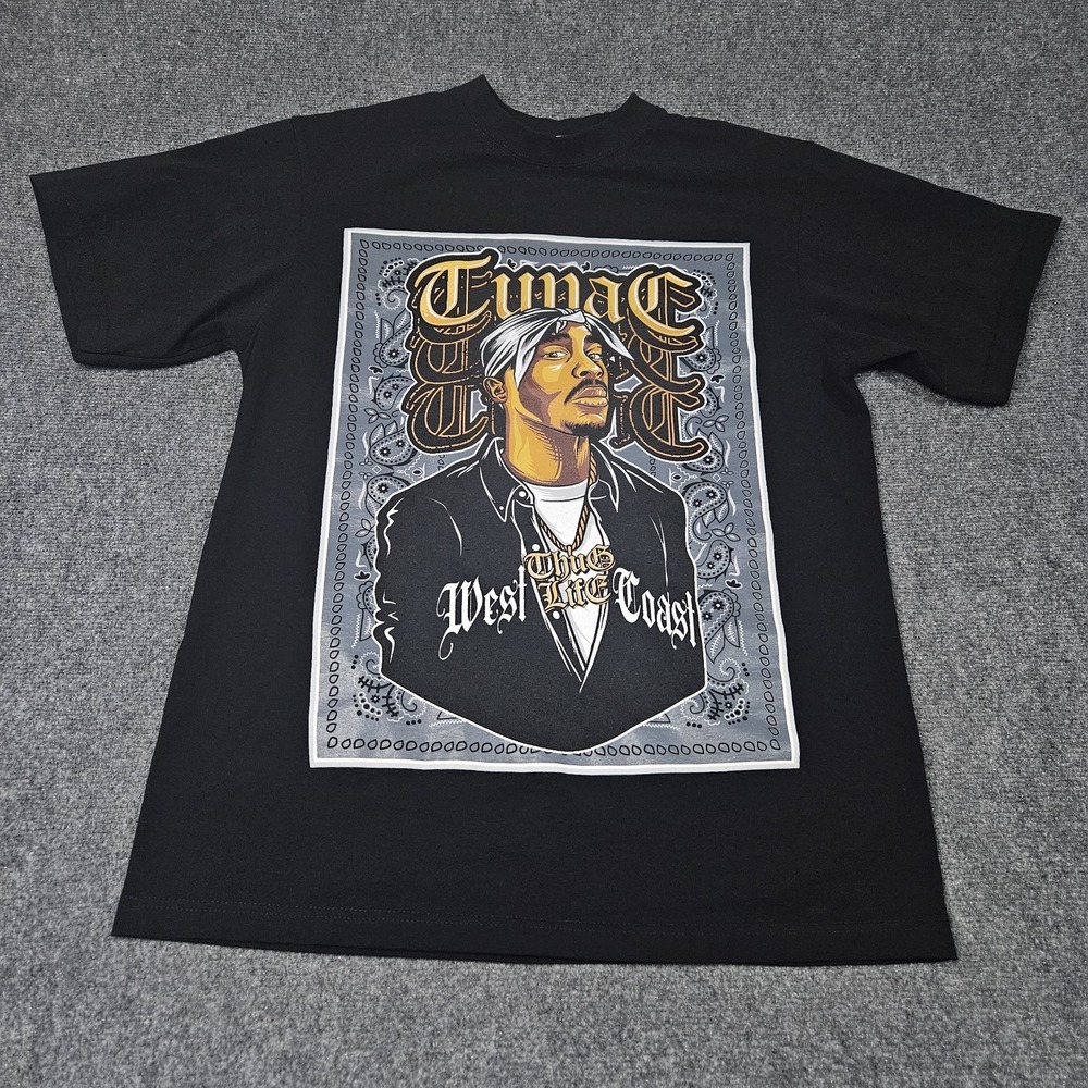 Tupac Shakur Tshirt Mens L Black Heavyweight 2Pac West Coast Rap‎ Streetwear